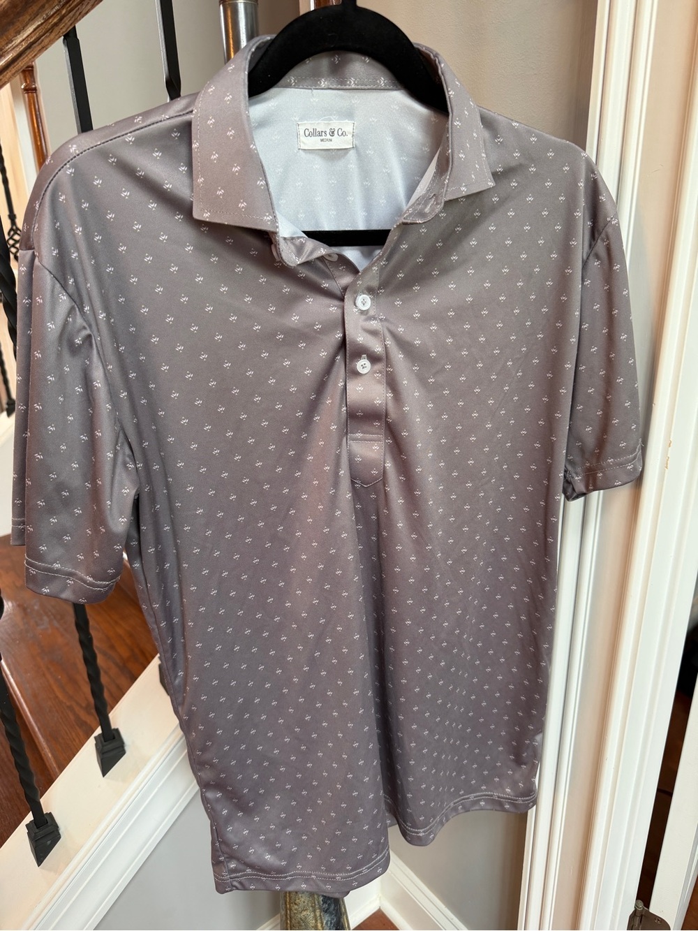 Collars & Co. Men's Short Sleeve Polo in Taupe Micro Print